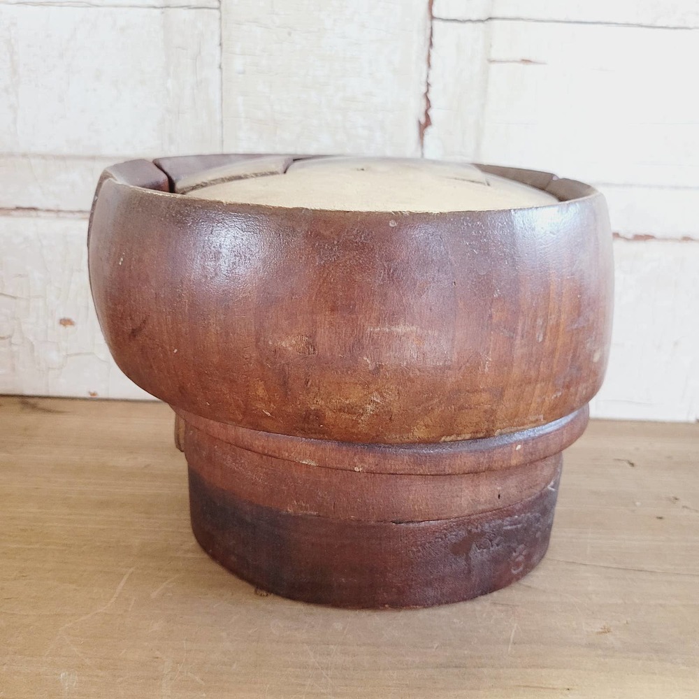 ANTIQUE WOOD HAT BLOCK MOLD FORM 5 PIECE PUZZLE MILLINERY EMPIRE HAT BLOCKS